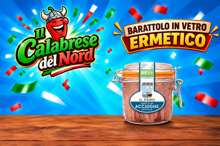 Acciughe sott'olio "IL FARO" vasetto da 580 gr. — sfondo blu