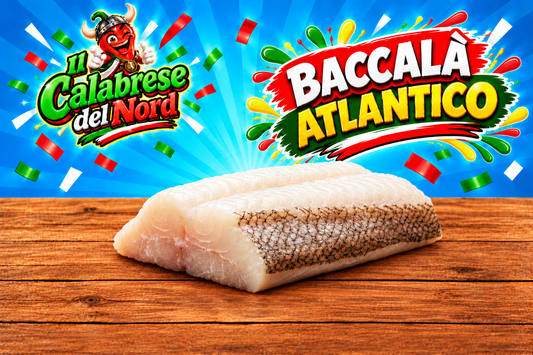 Baccalà atlantico 14,19€ al kg confezione da 1,3 kg. circa. — sfondo blu