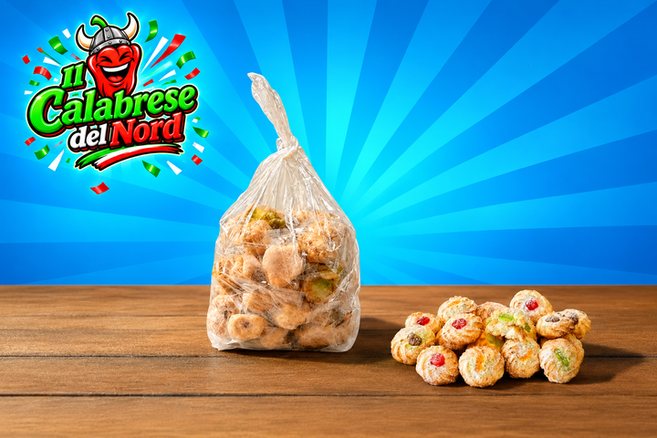 Dolci con pasta di mandorla monoporzionati 18,2 euro al kg. — sfondo blu