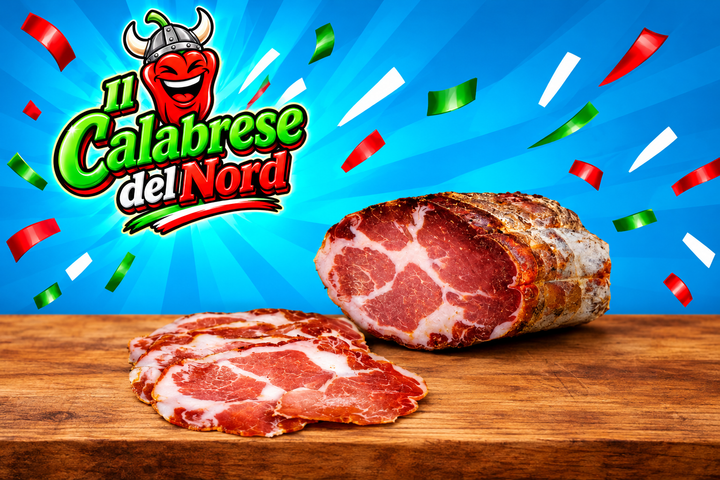 Capocollo calabrese 18,2 € al Kg. — sfondo blu