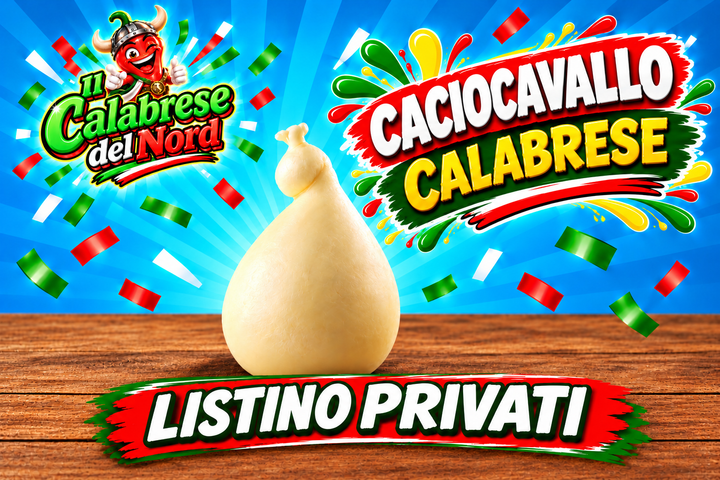 Caciocavallo calabrese 12,60 € al kg. — Listino Privati, sfondo blu