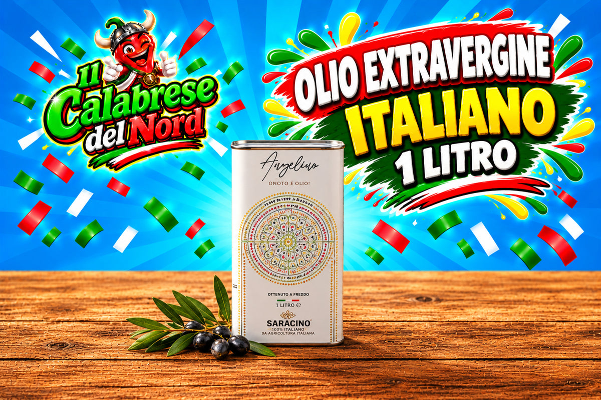 Olio d'oliva extra vergine estratto da olive italiane tanica da 1 LT. — sfondo blu