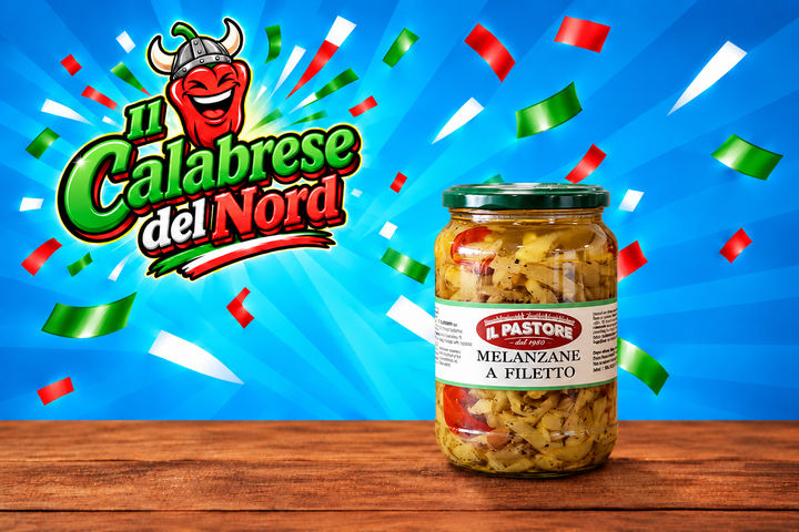 Melanzane sottolio vasetto da 580 ML. "IL PASTORE" — sfondo blu