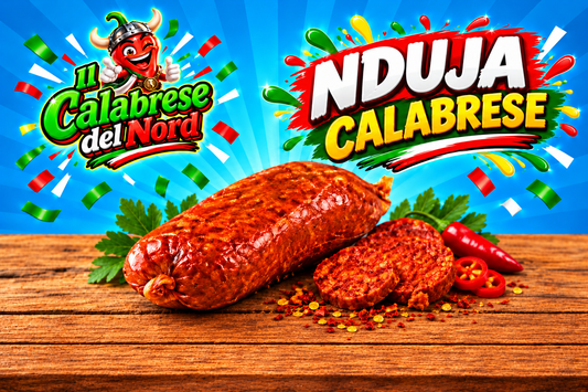 Nduja Calabrese 13,8 € al Kg. — sfondo blu