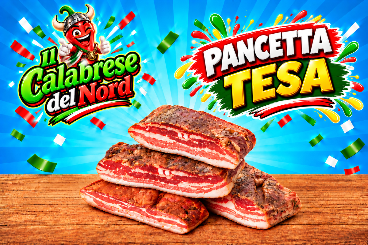 Pancetta tesa 15,4 € al Kg — sfondo blu