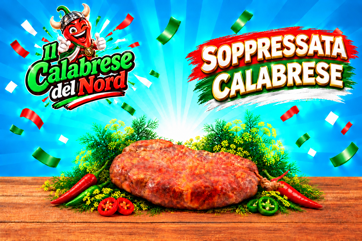 Soppressata calabrese 16,4 € al Kg. — sfondo blu