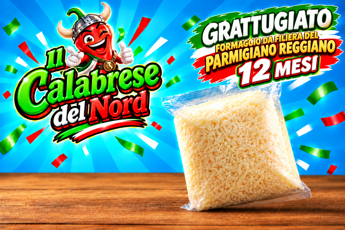 GRATTUGGIATO Formaggio da filiera del Parmigiano Reggiano stagionato 12 mesi a 14,2 euro al kg. — sfondo blu