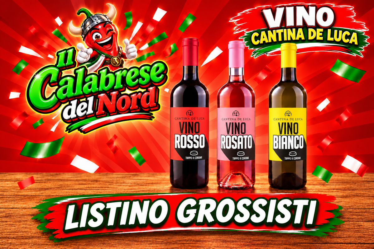 (GROSSISTI) Vino in bottiglia con tappo a corona da 75 cl. "CANTINA DE LUCA"