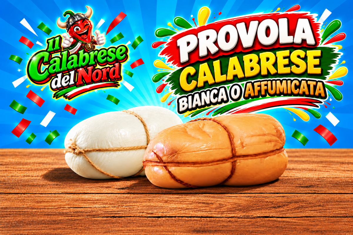 Provola Calabrese fresca bianca o affumicata 8,6 € al kg. Confezione da 800 gr. circa — sfondo blu