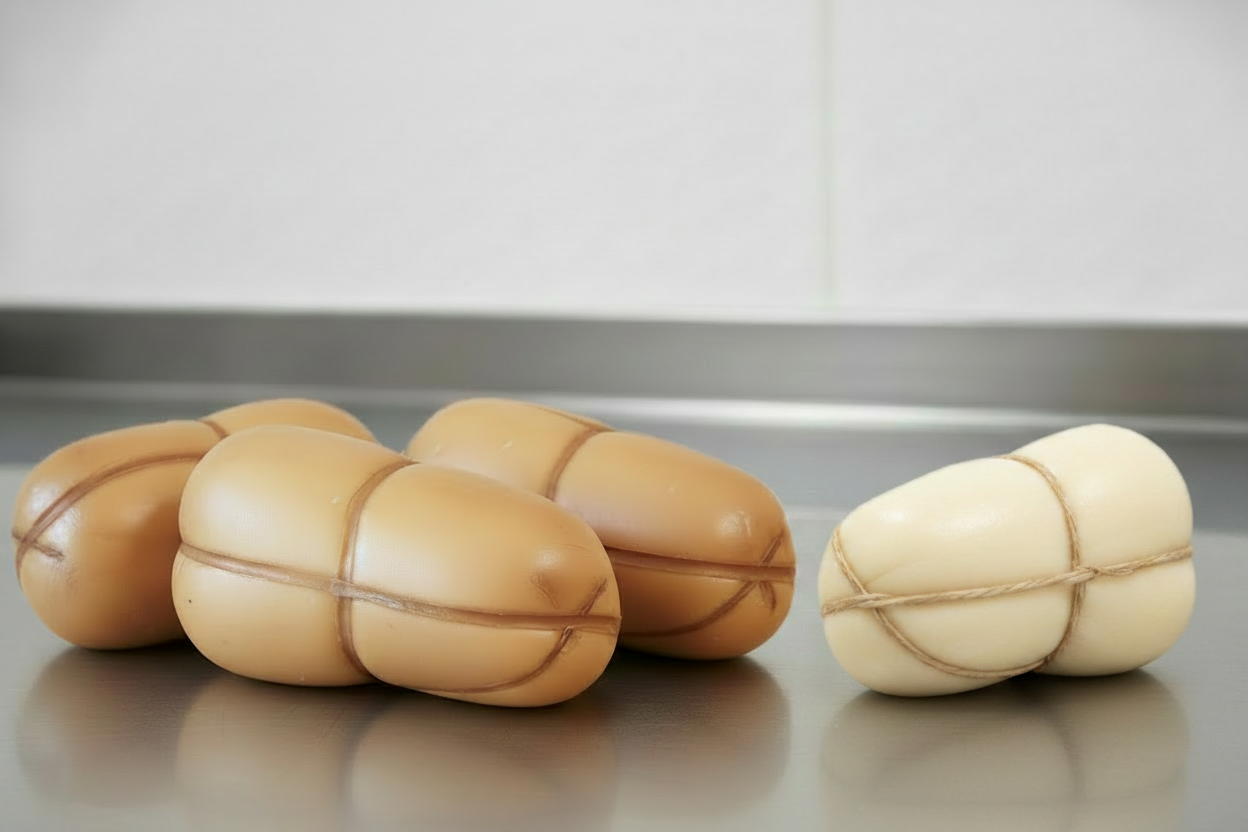 La provola calabrese è un formaggio di latte vaccino, a latte crudo e a pasta cotta o pasta semicotta e filata. In genere ha la forma di una sfera schiacciata, dal peso di circa 800 gr. Nella variante affumicata viene messa in sala apposita per il procedimento che le dona quel caratteristico profumo di legna arsa ed il gusto particolare al palato.