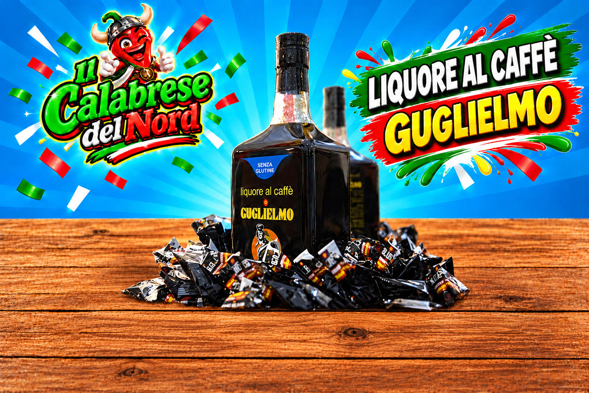 Liquore al caffè "Guglielmo" bottiglia da 700 ml. — sfondo blu