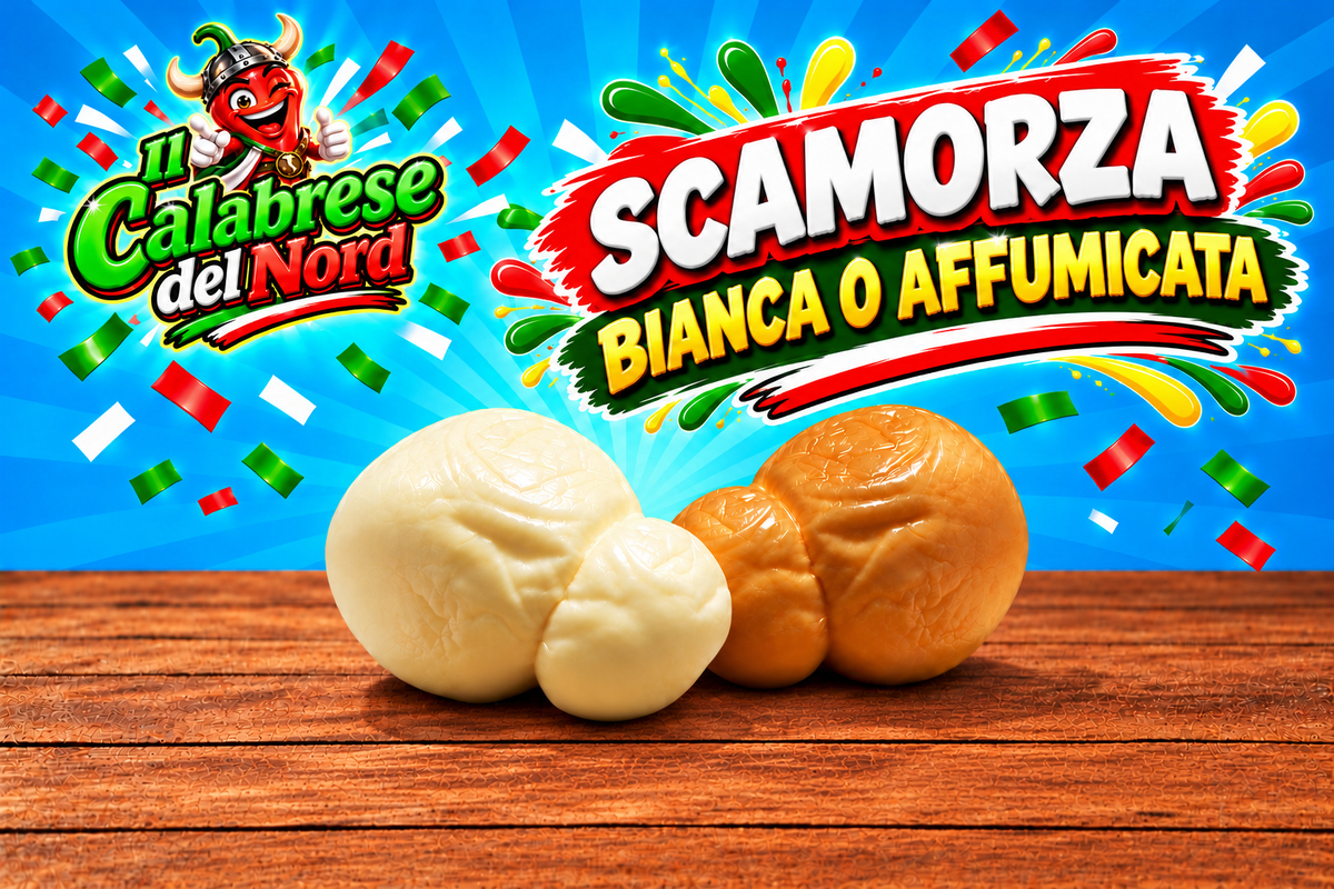 Scamorza 9,6 € al kg. — sfondo blu