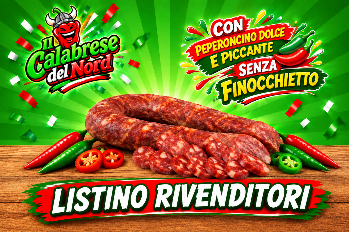 Saucisse calabraise assaisonnée 15 € le kg.