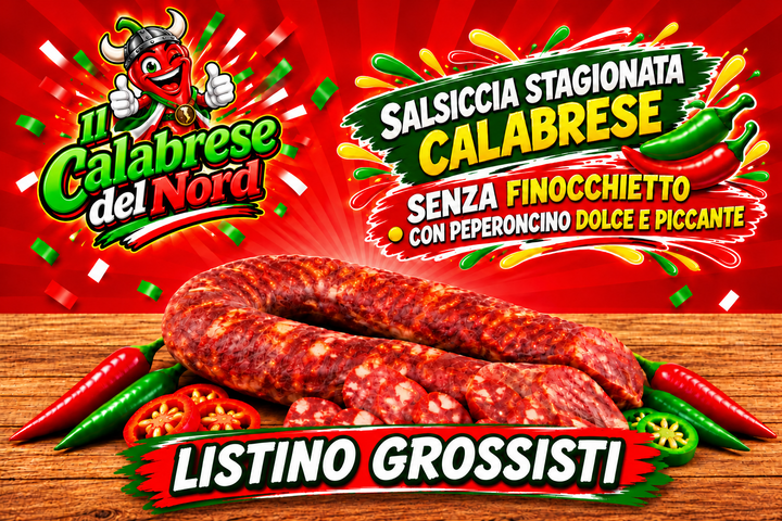 (GROSSISTI) Salsiccia stagionata calabrese (SENZA FINOCCHIETTO) 16,8 € al Kg.