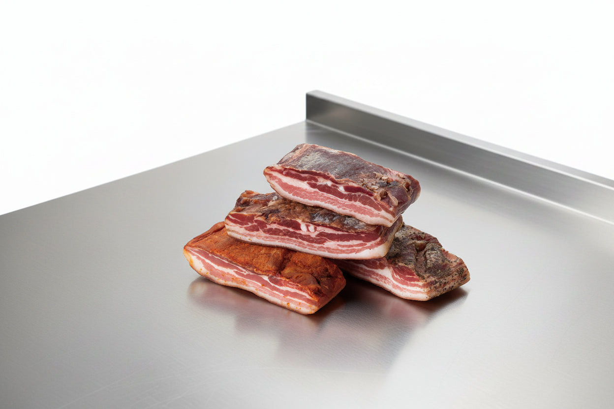La pancetta è una tipologia di pancetta, ricavata dalla parte magra della pancia del maiale e lavorata con sale, pepe e vino cotto. Questo&nbsp;salume tipico calabrese;mantiene la sua forma originale squadrata (non è infatti tonda com’è tipicamente la classica pancetta e si presenta con colori rossi intensi e striature bianche, che costituiscono la parte grassa e che le danno un sapore dolce e delicato.