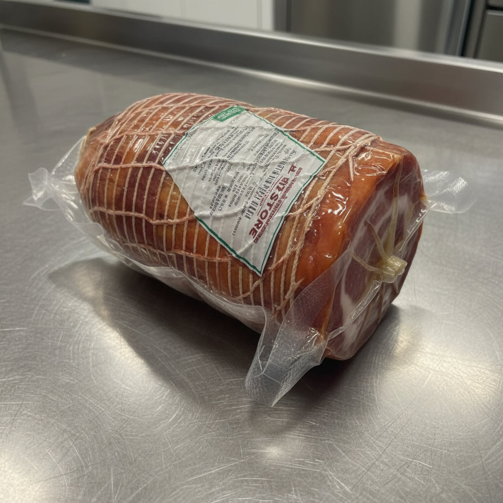 Pancetta arrotolata 19 € al kg.