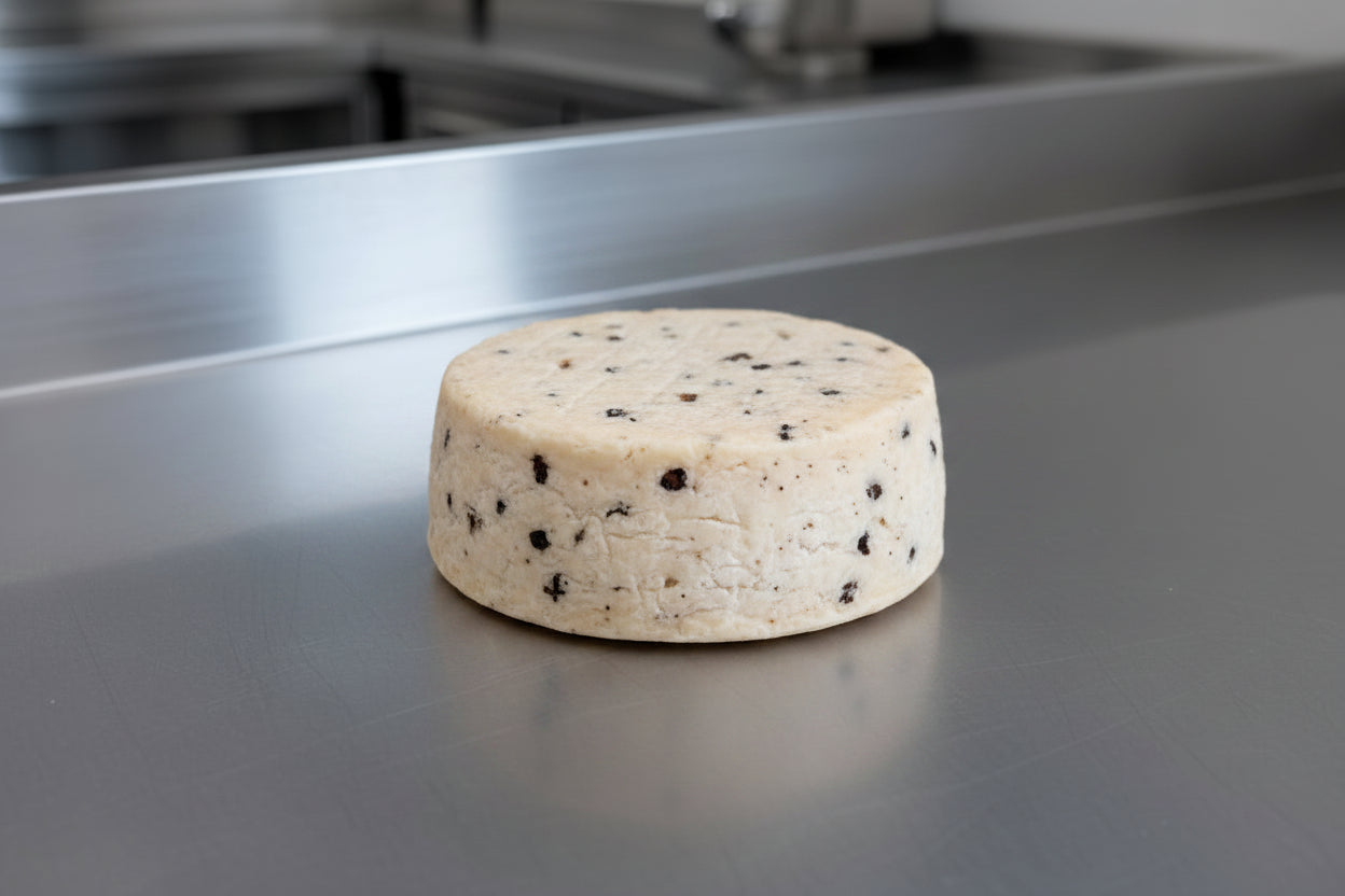 Pecorino calabrese fresco bianco 13,90 € al kg, piccante con peperoncino rosso 14,50 € e pepe nero. 14,50 € al kg.