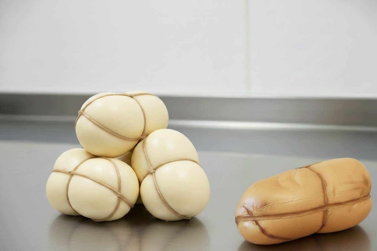 La provola calabrese è un formaggio di latte vaccino, a latte crudo e a pasta cotta o pasta semicotta e filata. In genere ha la forma di una sfera schiacciata, dal peso di circa 800 gr. Nella variante affumicata viene messa in sala apposita per il procedimento che le dona quel caratteristico profumo di legna arsa ed il gusto particolare al palato.